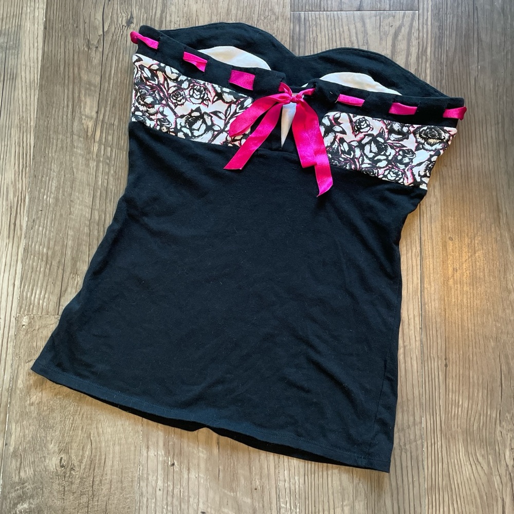 Black and Pink Strapless Top - Picture 2 of 5